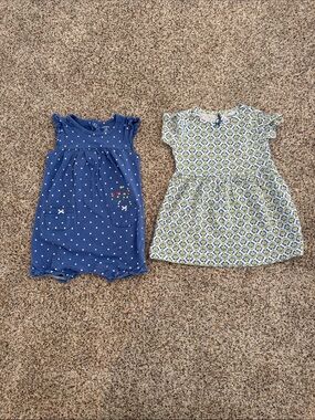 Carter's Blue Polka Dot Romper & Floral Dress Set